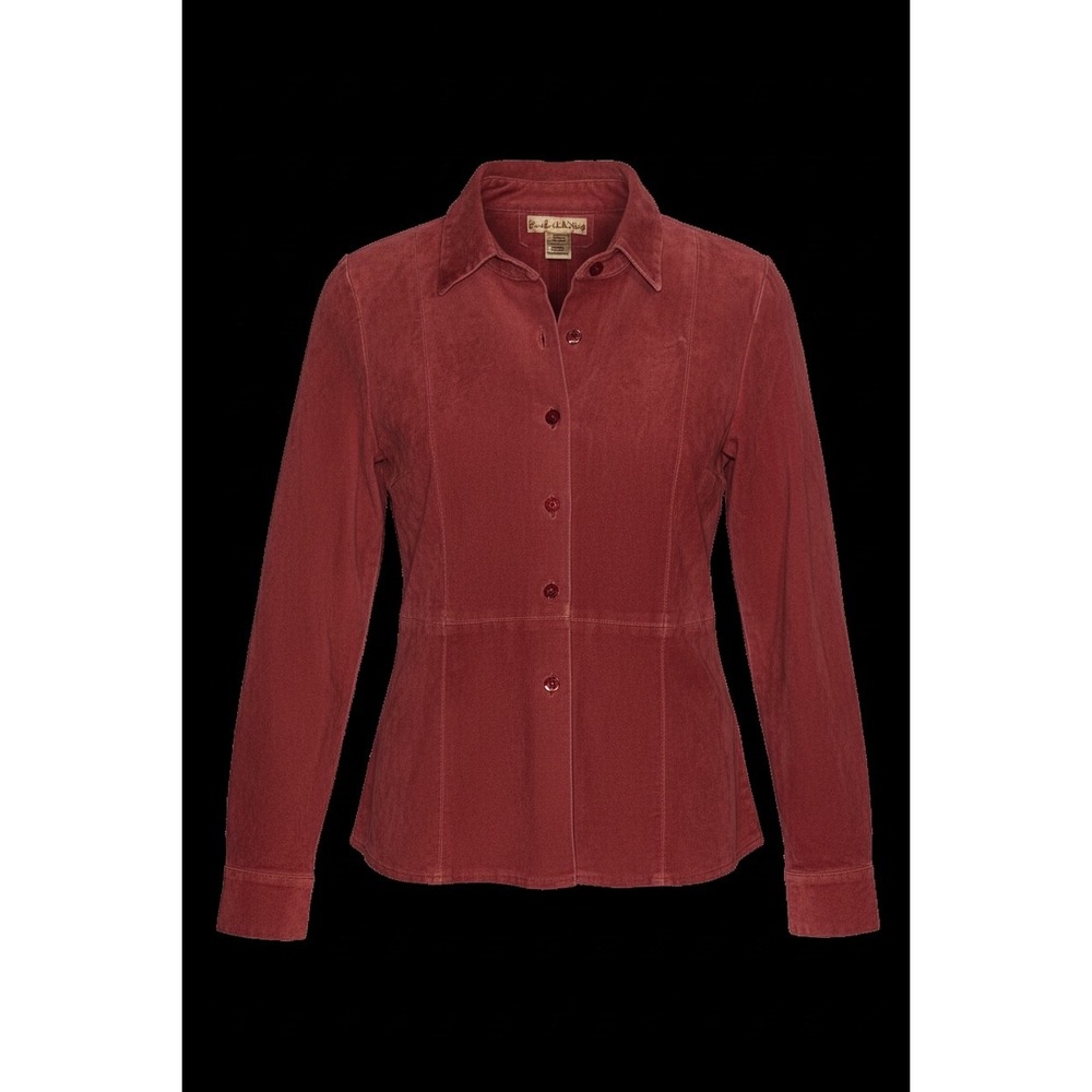 Suede Essentials Womens Red 100% Leather Suede Button Down Shirt Jacket Large